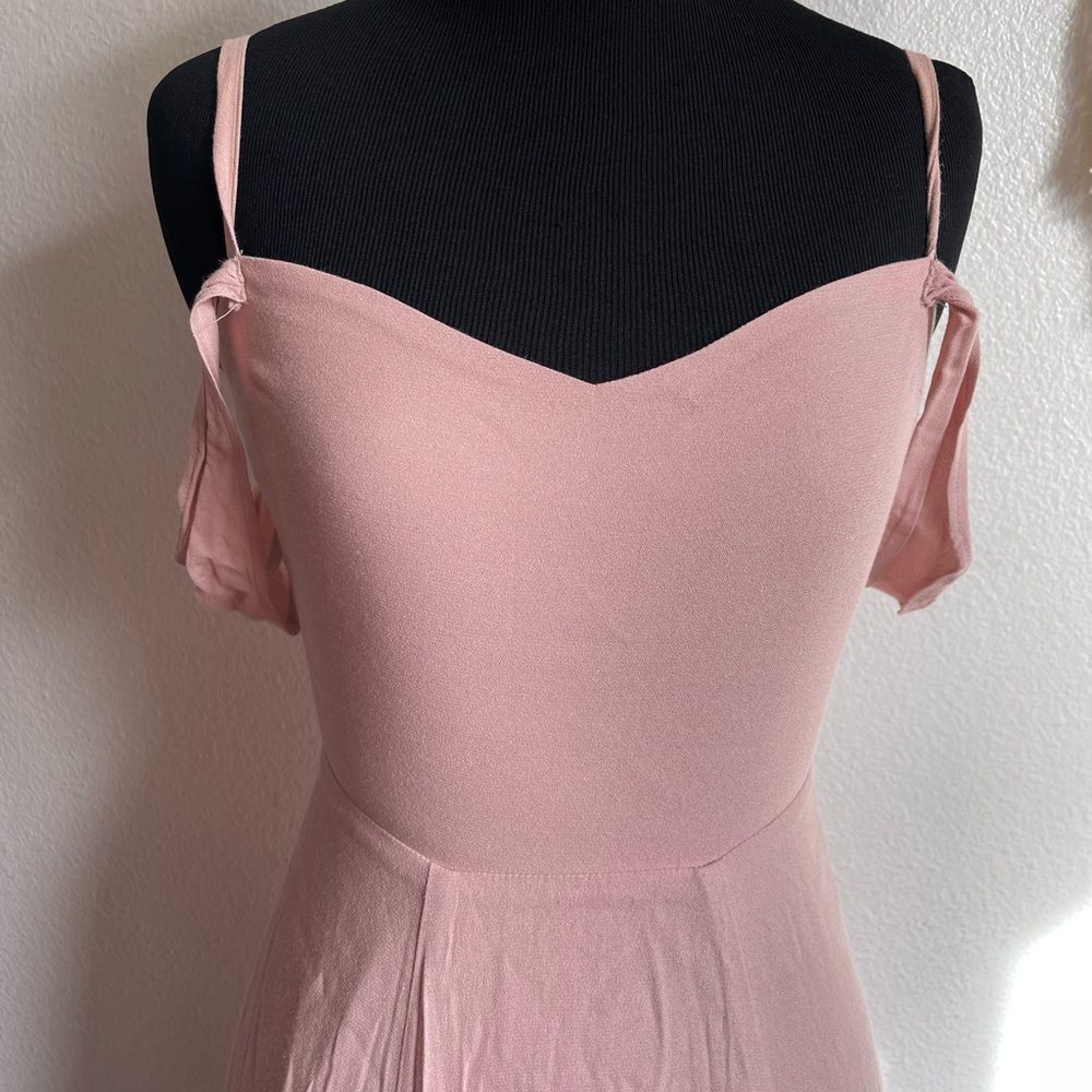 Reformation Poppy Cold Shoulder Sweetheart Neckline Maxi Blush Crepe Dress